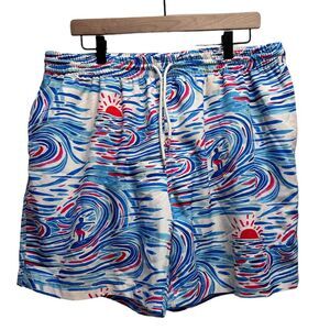 RSVLTS Roosevelts Men's Swim 7" Shorts Trunks Watercolor Waves Youth Blue/Red XL